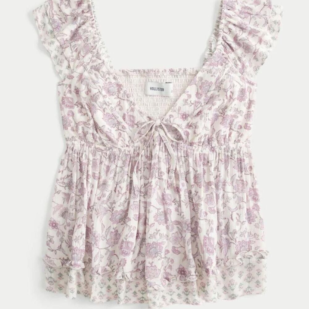 Hollister-co Women's Pink and White Blouse